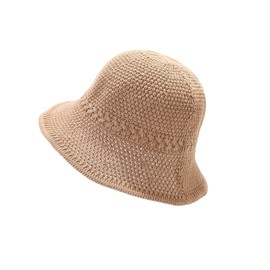 MUNSKT Crochet Bucket Hat for Women,Faux Straw Weaving Sun Packable Mesh Woven Soft Lightweight Beach for Spring Summer Fall (UK, Alpha, One Size, Camel)