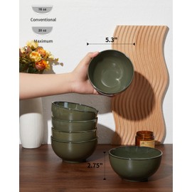 Pokini 5.3" Cereal Bowls & Dessert Bowls Set of 6-20 Oz Small Bowls for Kitchen-Ceramic Bowl for Cereal, Soup, Oatmeal, Salad, Ramen, Noodle, Rice, Yogurt-Dishwasher & Microwave Safe, Blackish Green
