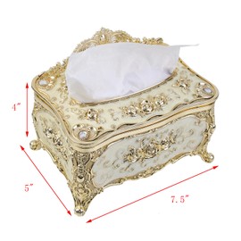 Geesatis 1 Pcs Tissue Box Holder (Gold) Vintage Facial Tissue Box Cover Holders for Table, Vanity Dresser, Office, Home