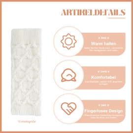 Cosswe Fingerlose Gestrickt Handschuhe,Winter Armstulpen Handschuhe Gestrickt Armhandschuhe Fingerlos Fäustlinge Daumenloch Winterhandschuhe Fäustlinge Gestrickt Armhandschuhe zum Tippen Fahren Weiß