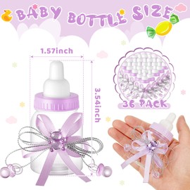Nuenen 48 Pcs Baby Shower Milk Bottles with Ribbon Plastic Bear Candy Bottles Baby Shower Favors Gender Reveal Wedding Birthday Party Decorations(Purple)