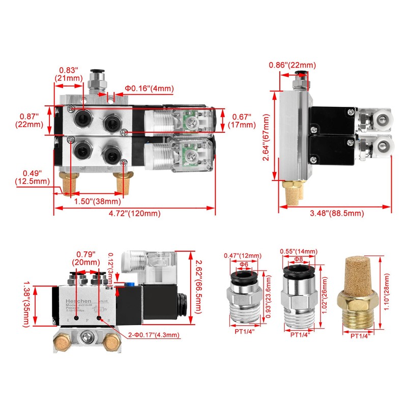Heschen Pneumatic Solenoid Valve 4V210-08 PT1/4 12V DC 5-Way 2