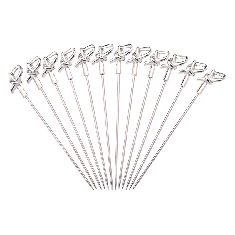 Barfly Cocktail Picks, Bamboo Knot, Stainless Steel, 4.5", Set of