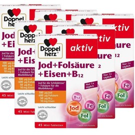 Germany Doppelherz Jod + Folsaure + Eisen Iodine + Folic Acid + Iron + Vitamin B12 Mini Tablets, 6, 45 Tablets / 독일 도펠헤르츠 Doppelherz Jod + Folsaure + Eisen 요오드 + 엽산 + 철분 + 비타민B12 미니정, 6개, 45정