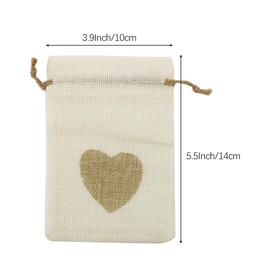 Shintop 30pcs Burlap Bags - Burlap Drawstring Pouches Wedding Gift Bags Jewelry Candy Pouch Bags for Wedding Shower Birthday Christmas Party Favors DIY Craft (Beige with Brown Heart)