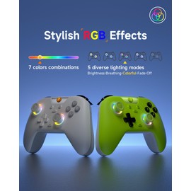 EasySMX X05 Controller PC mit 7 Farbe RGB Licht, Controller PC wireless mit Hall Joysticks & Hall Triggers, Bluetooth Controller für PC/Switch/Steam/Handy-Grau