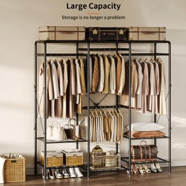 JOISCOPE Wire Garment Rack, Max Load 900 LBS Heavy Duty Clothes Rack for Hanging Clothes, Large Clothing Rack Free Standing Wardrobe Closet Organizer with 4 Rods & 5 Shelves, Black