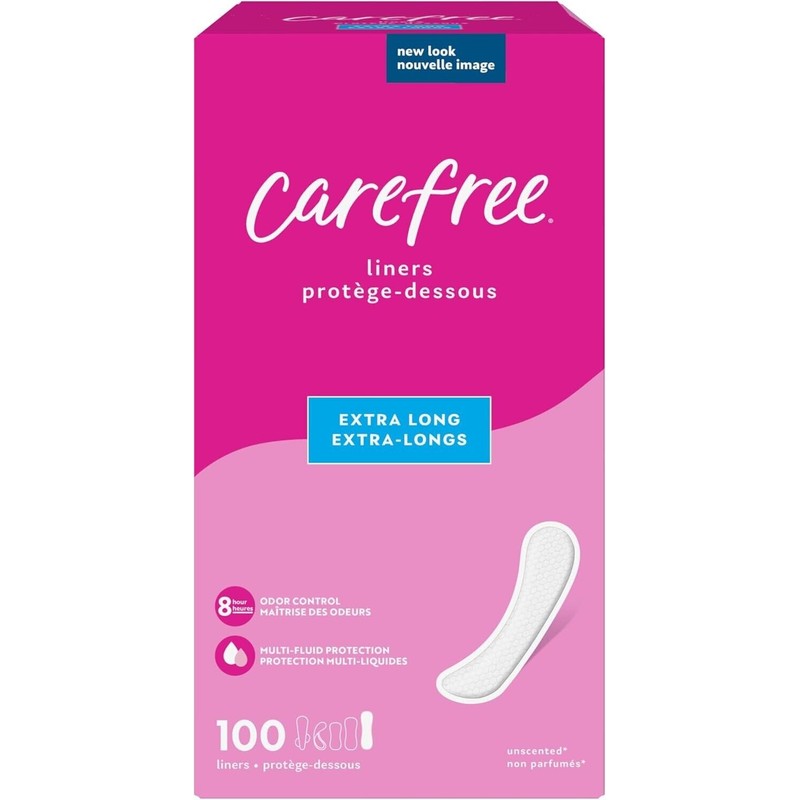 Carefree Panty Liners for Women, Extra Long, Unscented, 100ct -