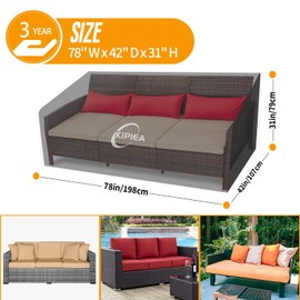 Kipiea Patio Sofa Cover, Heavy Duty Outdoor Couch Covers Waterproof Winter, 3-Seat Patio Furniture Cover Loveseat, Outdoor Sofa Covers with Anti UV and No Tears, No Fading (78"W x 42"D x 31"H)