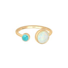 Elli Women's Boho Open Adjustable Ring with Synthetic Opal and Howlite in 925 Sterling Silver, Opal