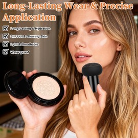 CC Cream Foundation with Mushroom Head Air Cushion CC Cream Foundation Full Coverage for Flawless Makeup, Long-Lasting, Concealer Brighten Skin for All Skin Types - Natural