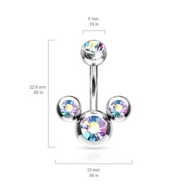 Pierced Owl 14G CZ Triple Bubble Stainless Steel Navel Belly Button Ring (Aurora Borealis)