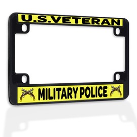 Fastasticdeals Metal Insert Bike License Plate Frame U.S. Veteran Military Police Weatherproof Motorcycle Accessories Black 4 Holes Solid Insert