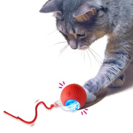 Found Notice Interactive Cat Toy Ball | Automatic Moving, Mouse Tail Design | Rechargeable 3-Mode Rolling Toy for Indoor Kittens & Adult Cats (Red)
