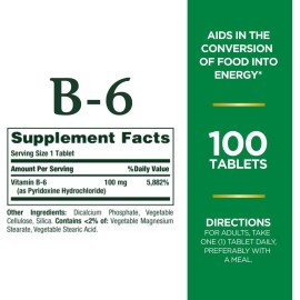 Nature’s Bounty Nature's Bounty Vitamin B6 100mg Supplement Energy Health Support Tablets 100ct