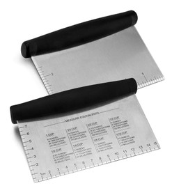 HaSteeL - Rascador de plancha de metal, cortador de banco de masa de acero inoxidable con marcas de medición, herramienta de cocina multiusos para asa