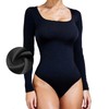 Sahunfri Square Neck Long Sleeve Bodysuit, Thong Bodysuit, Bodysuit Shapewear,