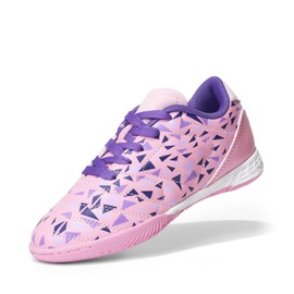 DREAM PAIRS Boys Girls Indoor Sneakers Lace Up Sport Athletic Casual IC Youth Futsal Football Soccer Shoes for Little/Big Kid,Size 4 Big Kid,Pink/Purple,SDSO2412K