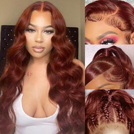 220 Density Reddish Brown Lace Front Wigs Human Hair 13x6 HD Transparent Body Wave Lace Front Wigs Human Hair Pre Plucked Copper Red Color Lace Frontal Wigs for Black Women 28inch