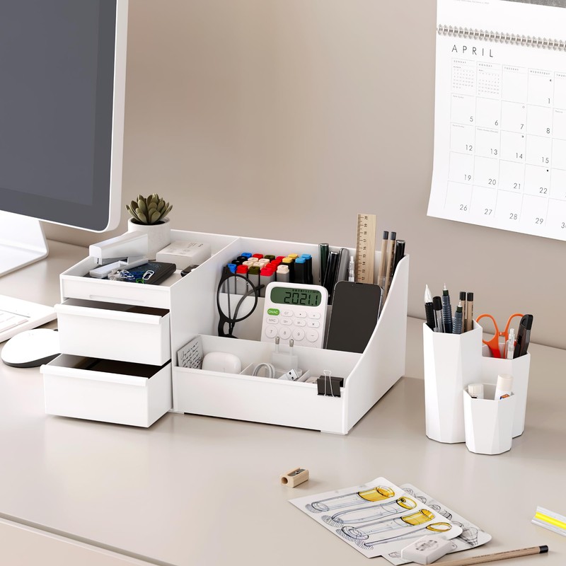 Lumijoy 2 Pcs White Makeup Organizer and Brush Holder Set