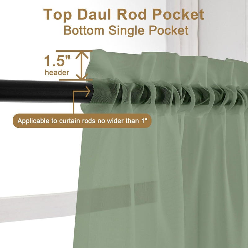 Chyhomenyc Sheer Sage Green Curtains 90 Inch Long 2 Panels