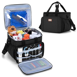 CURMIO Pet Grooming Tote Bag, Pet Grooming Supplies Organizer for Cat Dog grooming kit, Pet Supplies Storage Bag for Dog Cat Clippers, Brush, Scissors or Other Pet Care Supplies, Black (BAG ONLY)