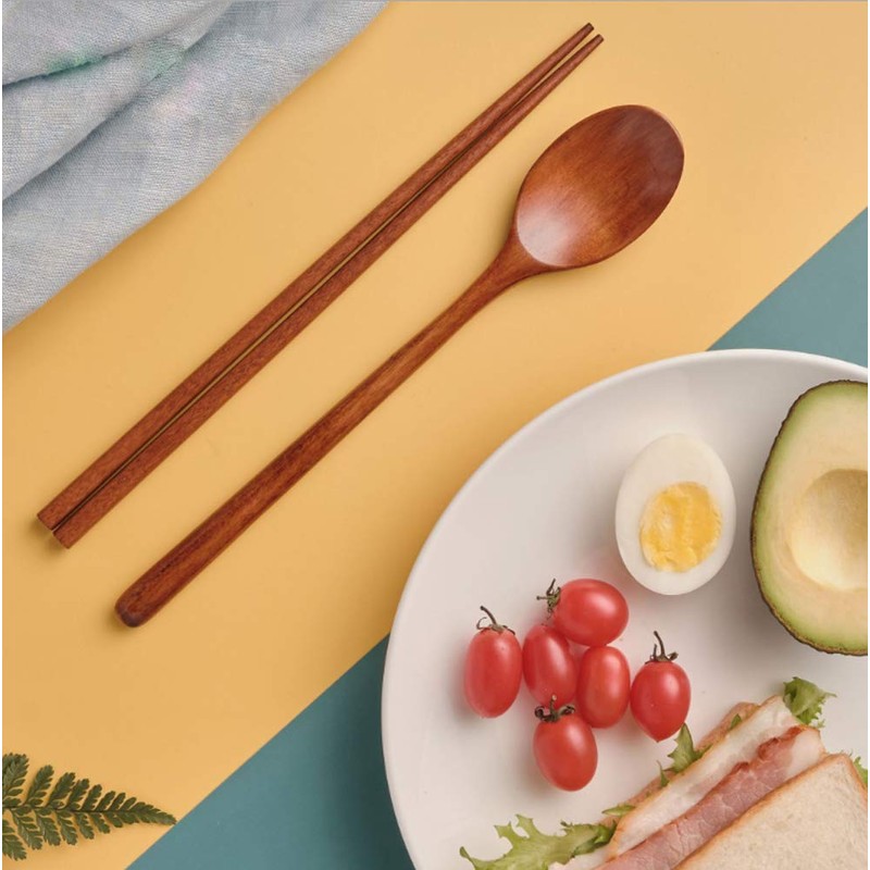 Ecloud Shop® Woden spoon chopsticks sets Korean dinnerware combinations 2pcs
