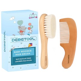 DEBETOOL Baby Hair Bush and Comb Set - Wooden Baby Hair Brush Set with Soft Goat Bristle and Baby Comb for Newborns & Toddlers, Ideal for Promotes Healthy Hair Growth, Cradle Cap