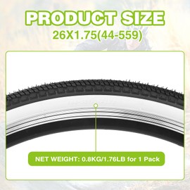 WEEROCK 26 x 1.75 Inch Bike Tire 2 Pack Bicycle White Wall Side Black Tires Folding Bead Tires Compatible with 26 Inch City Bike, Lady Bicycle, Cruiser Bikes