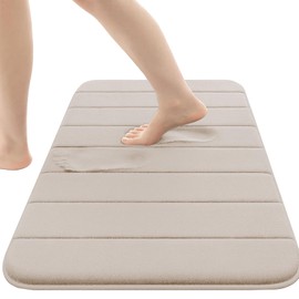 AYO Bath Mat, Quick Drying, Water Absorbent, Bath Mat, Fluffy, Memory Foam Foot Wipe Mat, Washable, Anti-slip, Soft Touch, Washing, Kitchen, Dressing Room, Kitchen, Entrance Soft Mat (Beige, 15.7 x