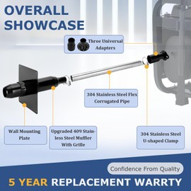 Generator Exhaust Extension Kit with Three Adapters, ALL-IN-ONE KIT, Insulated Wall Plate, Compatible with All Portable Generators, Reduces Noise by 55% with Superior Silencing Grille