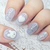 Heart bear handmade nail tips - Coffin / 하트 곰돌이