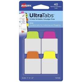 AVERY Zweckform Item 74759 Adhesive Strips Transparent/Neon (40 Sticky Notes, 25.4 x 38.1 mm, Film Index Tabs, Removable Sticky Notes, Page Markers, Sticky Notes, Adhesive Markers)
