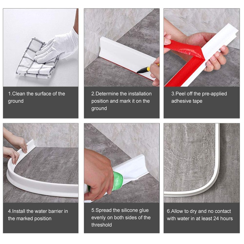 3.5" High Collapsible Shower Threshold Water Dam 98"Shower Water Splash