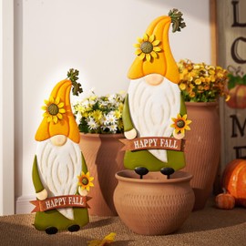 TERESA'S COLLECTIONS Pumpkin Garden Ornament Outdoor, Large Christmas Pumpkin Decor Gifts, Orange Metal Gnome Pumpkin Garden Stake Ornaments for Pathway, Decorative Garden Sign for Flower Pot, 27Inch