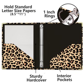 3 Ring Binder 1 Inch, Cute Leopard Decorative Hardcover Low Profile Clipboard with Storage, 1'' Round Ring Binders for Letter Size Paper, Binder Organizer for School Office Supplies(Cheetah Spots)