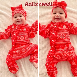 Aalizzwell 0-3 Months Newborn Baby Girls Christmas Romper Infant Winter Clothes Coming Home Outfit Xmas Clothing Red