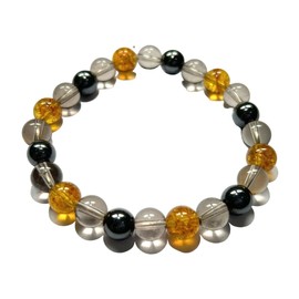 CRYSTALMIRACLE Smokey Quartz Hematite Citrine Triple Round Beaded 8 mm Stretch String Fashion Accessory Men Women Gift
