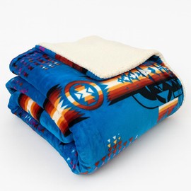 Sacred Thread Aztec Blanket Fleece, Reversible Native American Blanket, Western Throw, Native American Western (Blue Sherpa), Throw (40”x60”)