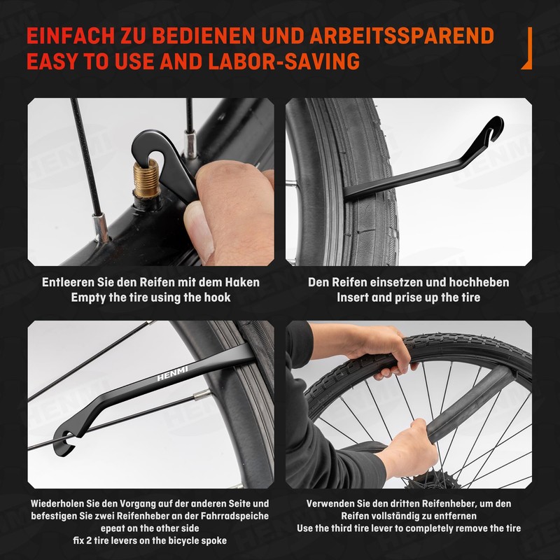 HENMI Tyre Levers Bicycle 3 Pieces Steel Bicycle Tyre Levers