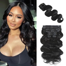 AIWET Jet Black Clip in Human Hair Extensions 8 Pieces 120g Body Wave Clip in Extensions for Women Double Wefts Grade 12A Brazilian Wavy Remy Human Hair Extensions Glueless (#1,20 Inch)