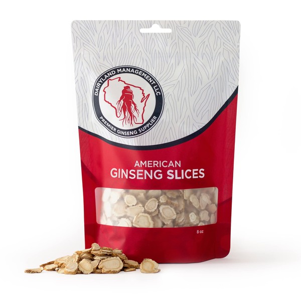 Dairyland Management LLC Ginseng Slices - 8 oz Pack Wisconsin Ginseng Slices - Authentic American Ginseng - Non-GMO, Gluten Free Ginseng Root Slices - Use This Herbal Supplement in Soup, Tea, Congee