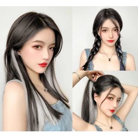 5 Pieces Clip In Straight Highlight Hair Extensions, Beauties Factory Natural Color Upgraded Synthetic Pantone Ash Grey Pink Blue Green Mauve Blonde Colors (I - Ash Mauve)