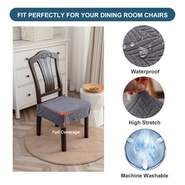 YUEANG Waterproof Stretch Seat Covers,Dining Room Chair for 4 Set Removable Washable Chair Slipcover Protectors,Rear Covers,Dark Grey