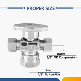 5-Pack GUOFIS Angle Stop Valve with Dual Compression Outlet,1/2" Fip Iron Pipe Inlet x (3/8" x 3/8") Outlet Shut-off Valves(1/4 Turn,Chrome)