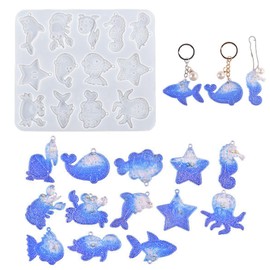 Mulukaya Ocean Series Keychain Resin Silicone Molds Whale Dolphin Seahorse Starfish Shark Crab Casting Molds Jewelry Making Tools for DIY Craft Keychain Necklace Earrings Pendant Projects