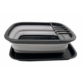 SAMMART 8L Collapsible Plastic Dish Drainer with Draining Board - Foldable Clothes Airer Set - Portable Dish Organizer (Black/Alloy Grey)