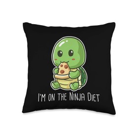 BCC Funny Turtle Shirts & Tortoise Gifts I'm On The Ninja Diet Funny Turtle Eating Pizza Nerd Geek Throw Pillow, 16x16, Multicolor