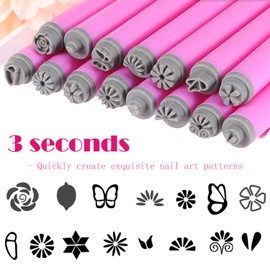 SILPECWEE 15PCS Nail Stamp Pen Set, Nail Flower Design Stamping Tools Butterfly Snowflake Floral Nail Art Stamper Pen Manicure for Women & Girls DIY Home Salon Accessories