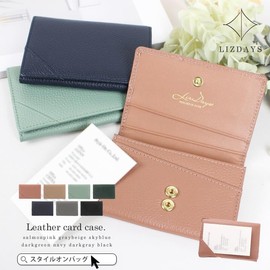 Liz Days Business Card Holder, Women's, Genuine Leather, Large Capacity, Brand, Business Card Case, Men's, Divider, Thin, Dark gray × black